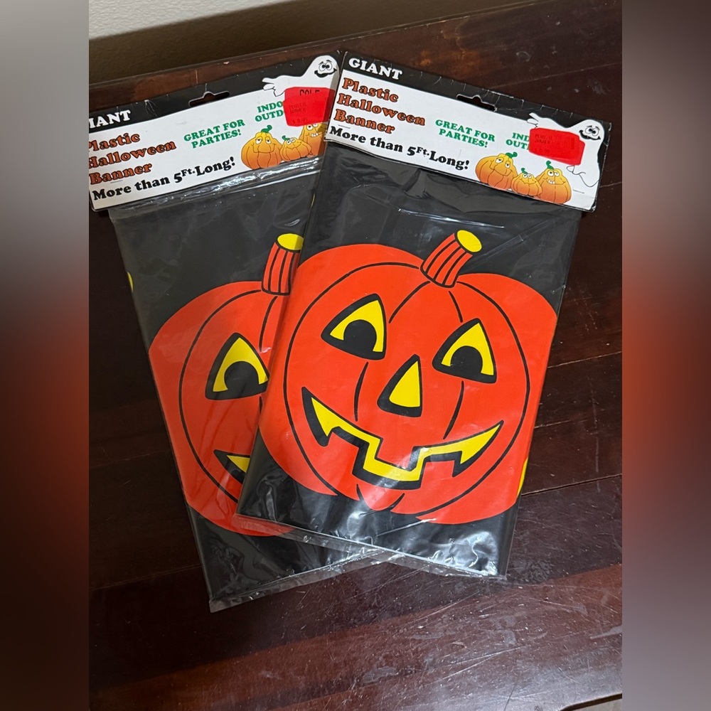 Vintage Happy Halloween Jack-o-lantern Pumpkin Banner Signs Set Of 2